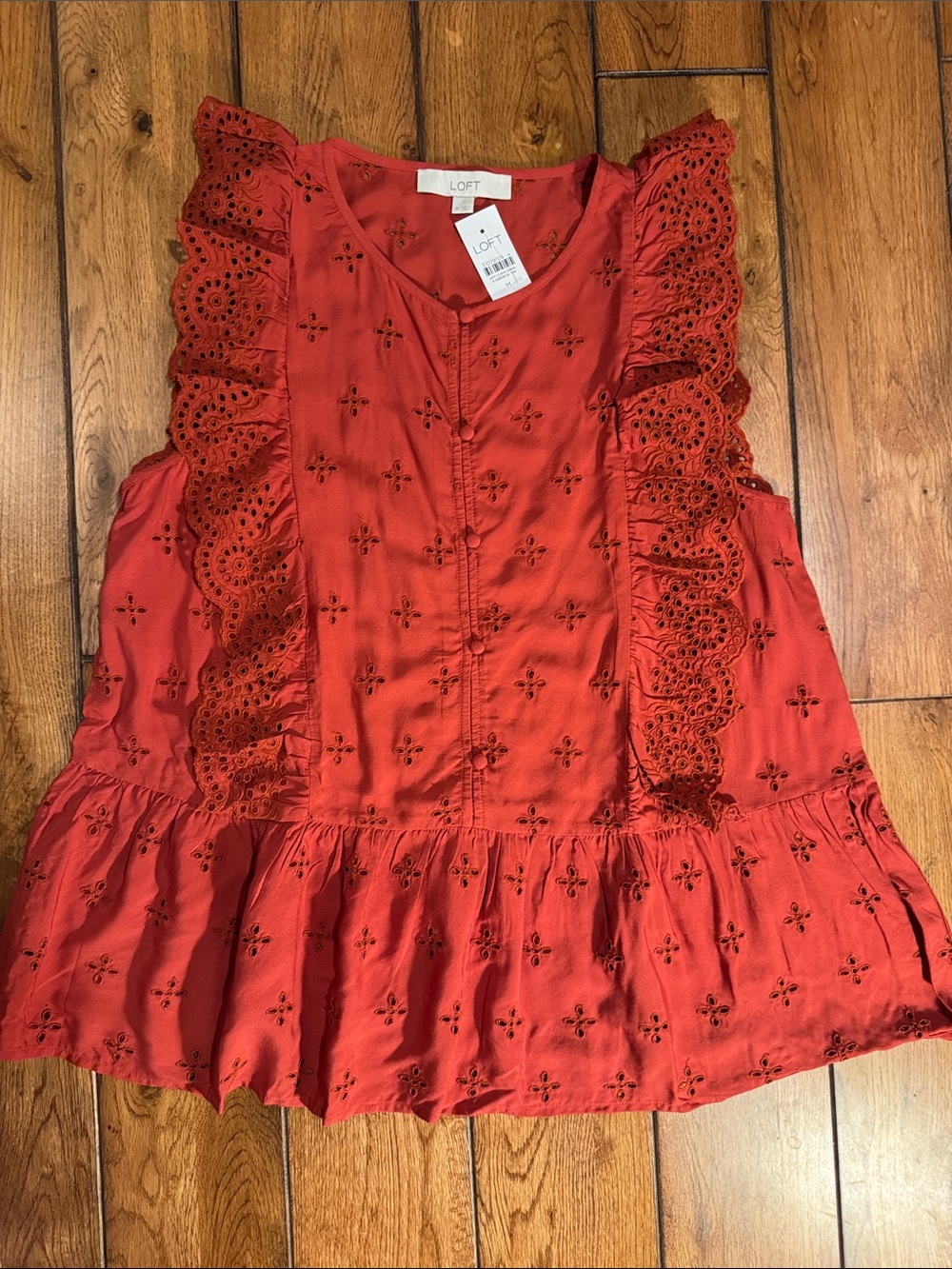 LOFT Coral Red Eyelet Ruffle Camisole NWT sz. M
